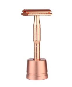 Metal Double Edge Safety Shaving Razor with Stand For Men - Rose Gold