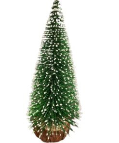 Mini Christmas Pine Tree With Snow And Wood - 16cm - Green