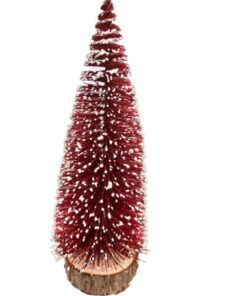 Mini Christmas Pine Tree With Snow And Wood - 16cm - Red