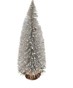 Mini Christmas Pine Tree With Snow And Wood - 16cm - Silver