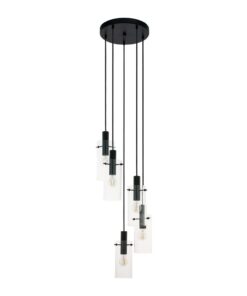 Montefino Pendant 5L 60W E27 Black/Glass