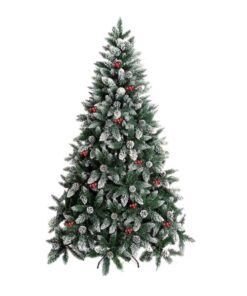 NorthLight Artificial Christmas Tree Flocked Spray Wth Berries , Pinecones - 210 cm