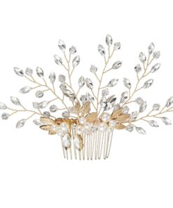 Olive Tree - Crystal & Metal Leaf Styled Hair Comb - Bridal / Formal Event