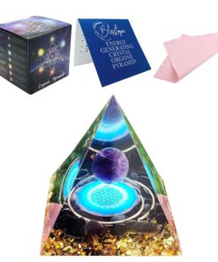 Orgone Crystal Pyramid Amethyst, Black Obsidian & Flower of Life-5cm