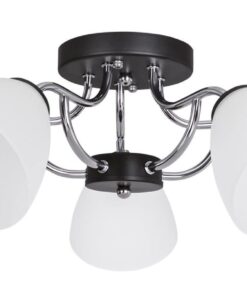 Polished Chrome and Black Metal Chandelier with Frosted Glass 5 Lights