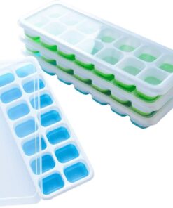 Pop-Out Silicone Ice Cube Tray with PP Lid - 4 Pack - Blue / Green
