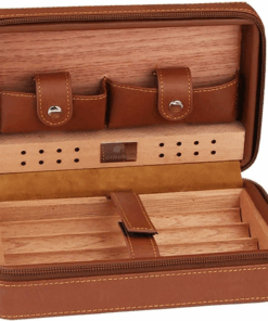 Portable Cedar Wood Cigar Humidor Box Travel Leather Cigar Case