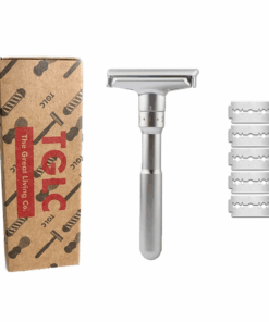 Premium Double Edge Adjustable Safety Shaving Razor Plus 5 Blades - Silver