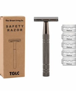 Premium Double Edge Safety Shaving Razor & 5 Platinum Coated Blades - Grey