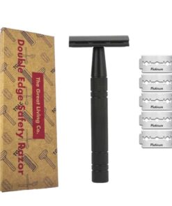 Premium Double Edge Shaving Razor & 5 Platinum Coated Blades - Black