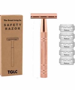 Premium Double Edge Shaving Razor & 5 Platinum Coated Blades - Rose Gold