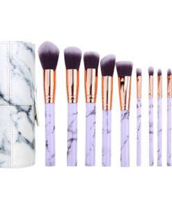 Professional 10 Piece Marble Brush Set & PU Leather Holder - White