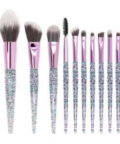 Professional Makeup Brush Set with Shiny Acrylic Glitter Handle - 10 Piece