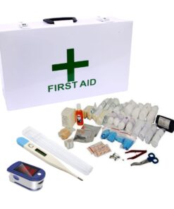 Regulation 3 First Aid Kit in White Metal Box with Oximeter & Thermometer