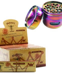 Rolling Paper For Weed With Tips Hemp -24 Pack + Weed Grinder Iridescent -L