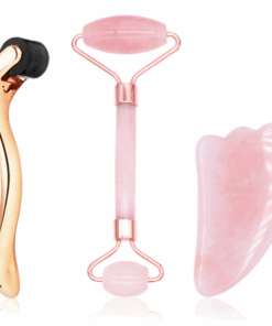 Rose Quartz Roller, Gua Sha & Titanium Derma Roller (0.5mm)
