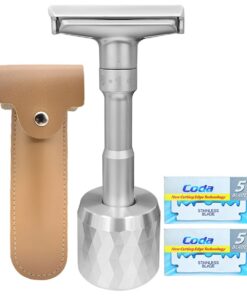 Safety Shaving Razor Set Long Handle Stainless Adjustable Double Edge - Silver