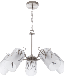 Satin Chrome Chandellier with Patterned Frosted Glass