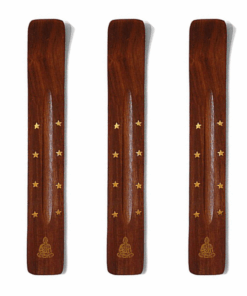 Set of 3 Wooden Flat Incense Burner - Handcrafted - Inlaid with Brass