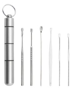 Set Of 6 Portable Stainless Steel Earwax Removal Pick Cleaners - Silver