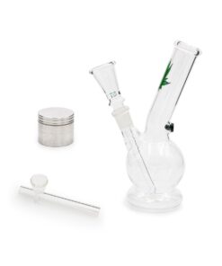Single Leaf Glass Bong, Pipe & Grinder Combo