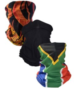 SKA Family Pack of 3 Tube Face Mask- SA Flag, Plain Black, Big Flames Combo 2