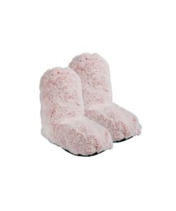 Snuggly Bits Microwave Heating Pad Plush Slippers - Pink/White