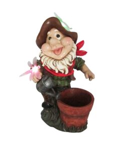 Solar Garden Gnome with Flower Pot