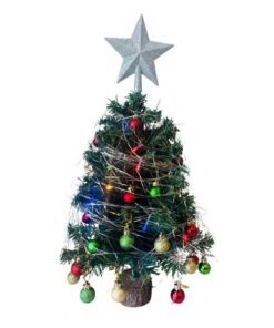 Table Top Christmas Tree Wooden Base with Decorations & Lights Set (58cm) - 4 Pack