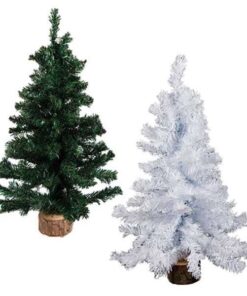Tabletop Christmas Tree with Wooden Base 45cm (White & Green) Set of 2