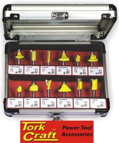 Tork Craft Â¼ Inch 12pc router Bit Set in Aluminium and Glass Case