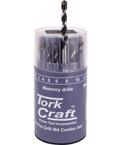 Tork Craft Drill Bit 18 Set Combo Wood + Masonry + HSS In Plastic Container