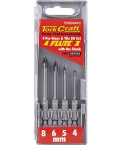 Tork Craft Glass & Tile Drill 4 Flute Set 4Pc 4/5/6/8mm In Plastic Case