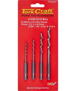 Tork Craft Hex Shank Drill Bit 4 Pce Set 2.5mm 3mm 4mm 5mm