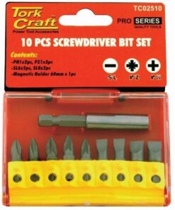 Tork Craft Screwdriver Bit Set 10 Pieces (Ph2x2.Pz2x3Slotted6mmx2.8mmx2)