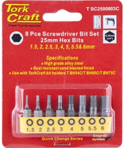 Tork Craft S/Driver Bit Set 8 Piece Hex H1.5-H6