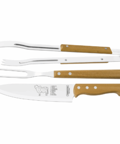 Tramontina 3 Piece Braai/Barbecue Set: Meat Knife and Fork, Tong