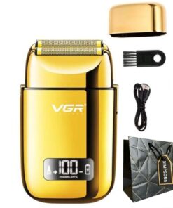 VGR- Touch Speed Control Shaver with LED Display & Luxury Simpsons Bag - Gold