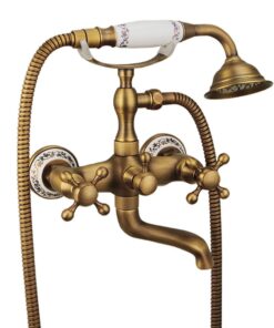 Vintage Brass Two Holes Tub Faucet with Handheld Shower