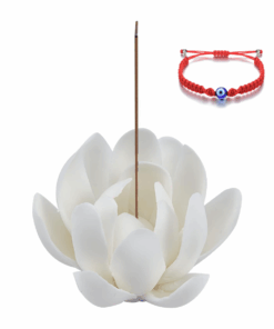 White Lotus Ceramic Incense Burner & Evil Eye Protection Bracelet