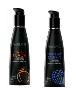 Wicked Adult Aqua Flavour Lubes Lubricants - Sweet Peach & Blueberry Muffin - 3 Pack