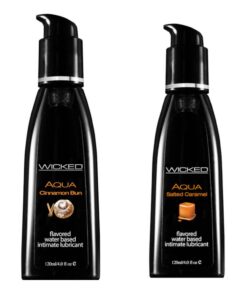 Wicked Adult Aqua Flavours Lubes Lubricants - Salted Caramel & Cinnamon Bun - 3 Pack