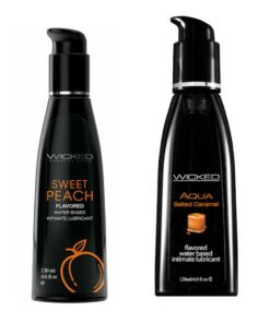 Wicked Adult Aqua Flavours Lubes Lubricants - Sweet Peach & Salted Caramel - 3 Pack