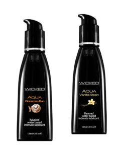Wicked Adult Aqua Flavours Lubes Lubricants - Vanilla Bean & Cinnamon Bun - 2 Pack