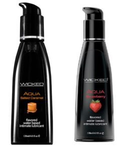 Wicked Adult Care Aqua Flavour Lube Lubricant - Strawberry & Salted Caramel - 2 Pack