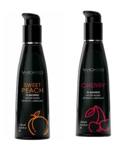 Wicked Adult Care Aqua Flavour Lube Lubricants - Cherry & Sweet Peach Fruit - 2 Pack