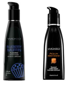 Wicked Adult Flavoured Lubes Lubricants - Salted Caramel & Blueberry Muffin - 2 Pack