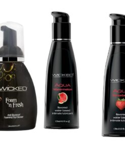 Wicked Foam n Fresh Toy Clean w Aqua Strawberry & Watermelon Lube Lubricant