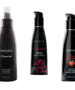 Wicked Sensual Toy Cleene Cleaner w Aqua Strawberry & Cherry Lube Lubricant