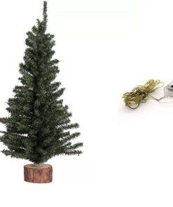 Wooden Base Christmas Tree with Lights - 45cm